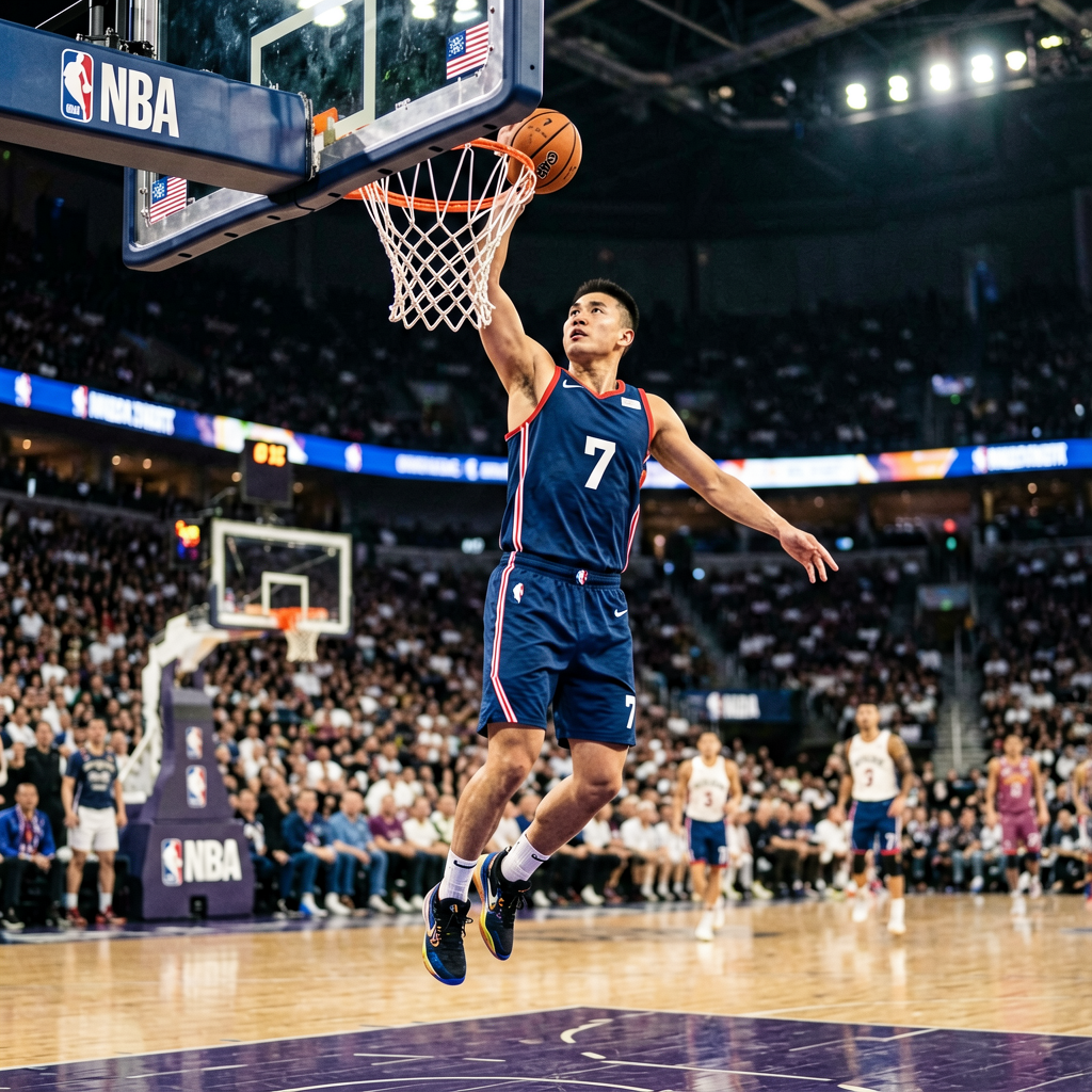 篮球比赛扣篮精彩瞬间，NBA风格赛场